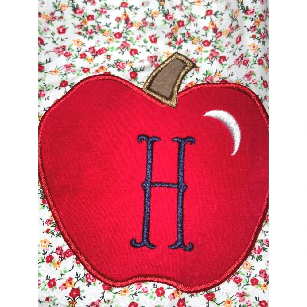 Classic Whimsy‎ Floral Apple Dress Girls Monogram H Personalized Custom
